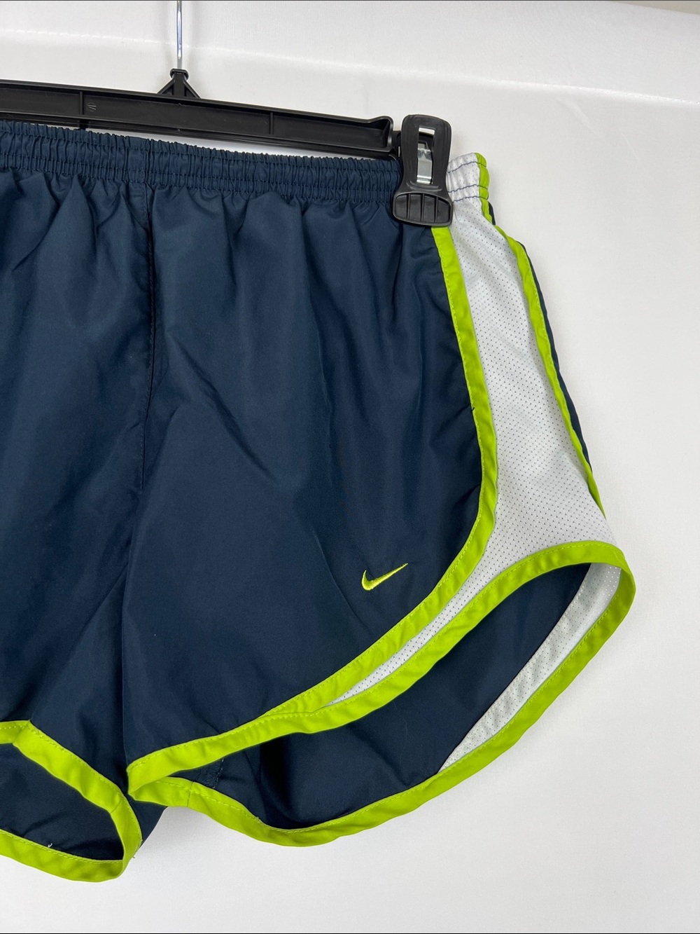 Nike Women's Navy Athletic Shorts with Lime Trim - Picture 3 of 10